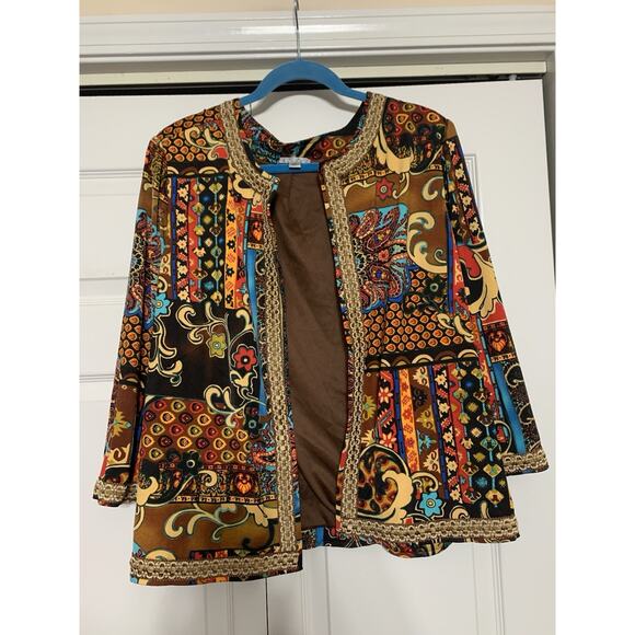 Joan Rivers Artsy Boho Wearable Art To Wear Open Jacket Blazer XL - Picture 1 of 8